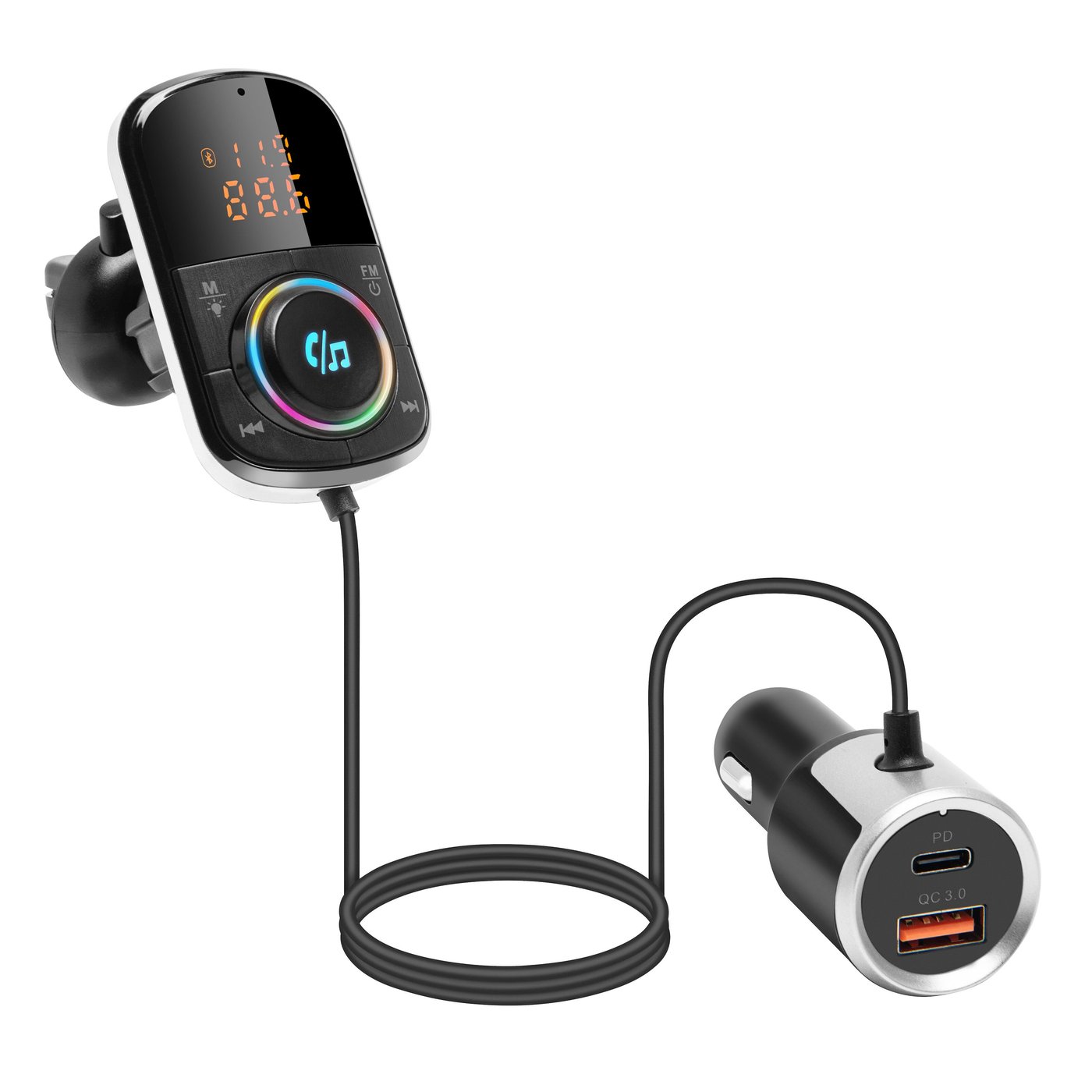 Linocell FM-sender med Bluetooth og hurtiglading