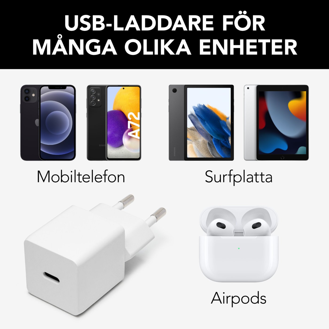 Linocell USB-C-laddare med PD 20 W Vit