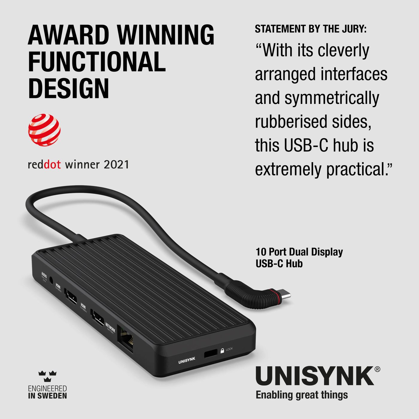 Unisynk USB-C-Hub 10 porter for to skjermer Windows