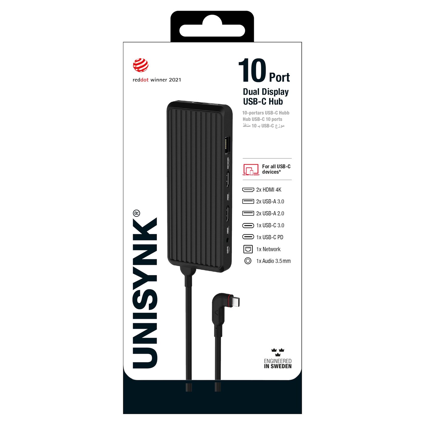 Unisynk USB-C-Hubb 10 portar för dubbla skärmar Windows