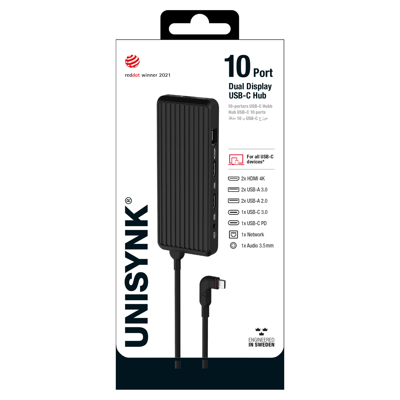 Unisynk USB-C-Hub 10 porter for to skjermer Windows