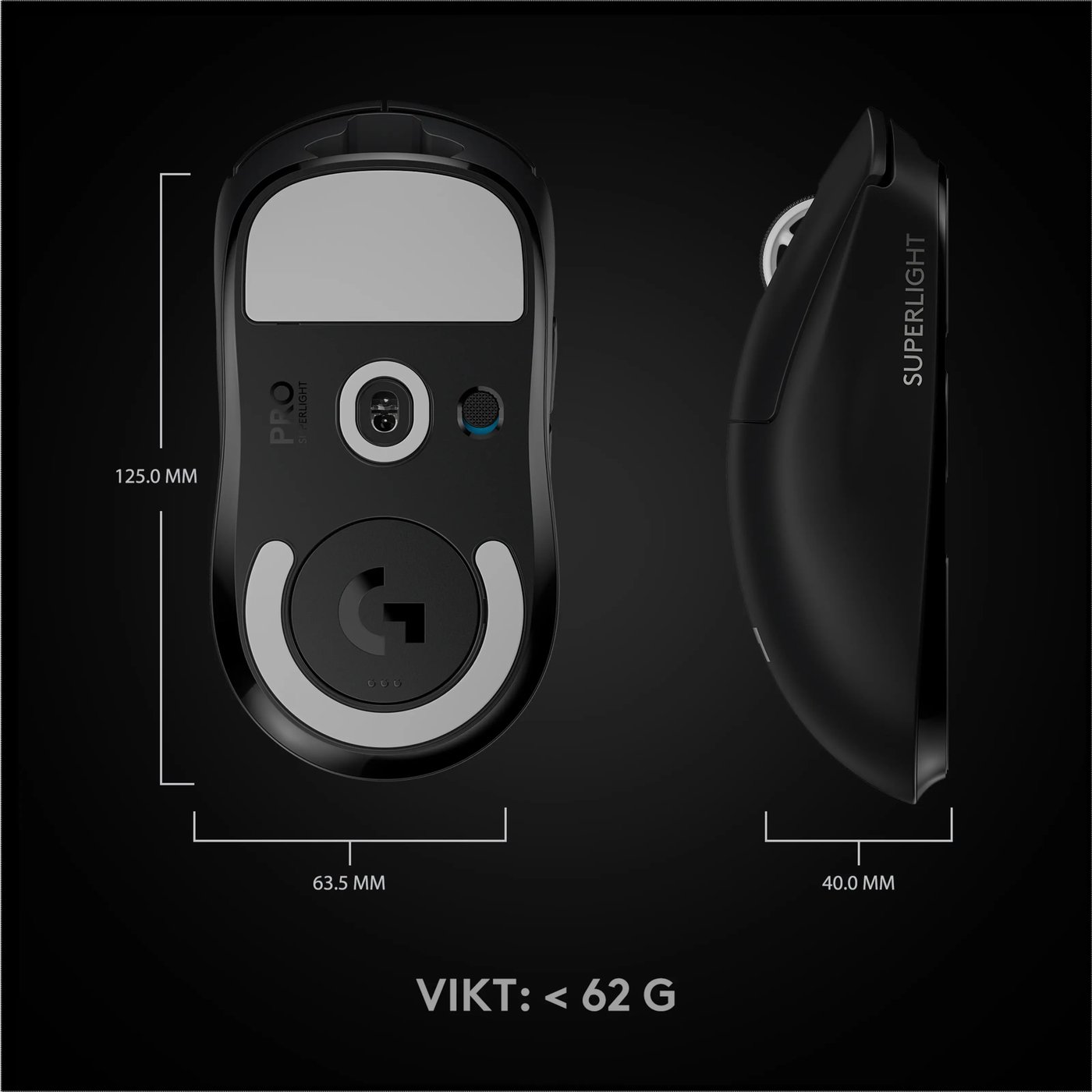Logitech G Pro X Superlight Trådlös gaming-mus Svart
