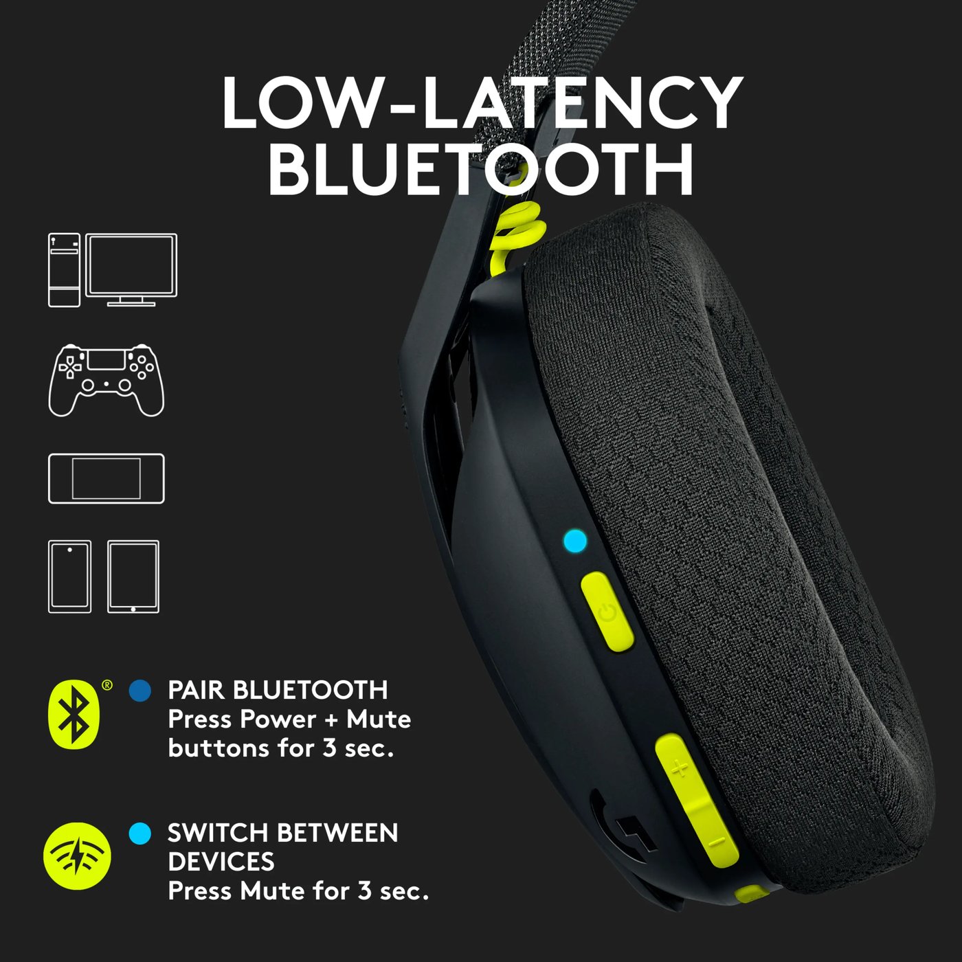 Logitech G 435 Lightspeed Trådløst gamingheadset Svart & Neongul