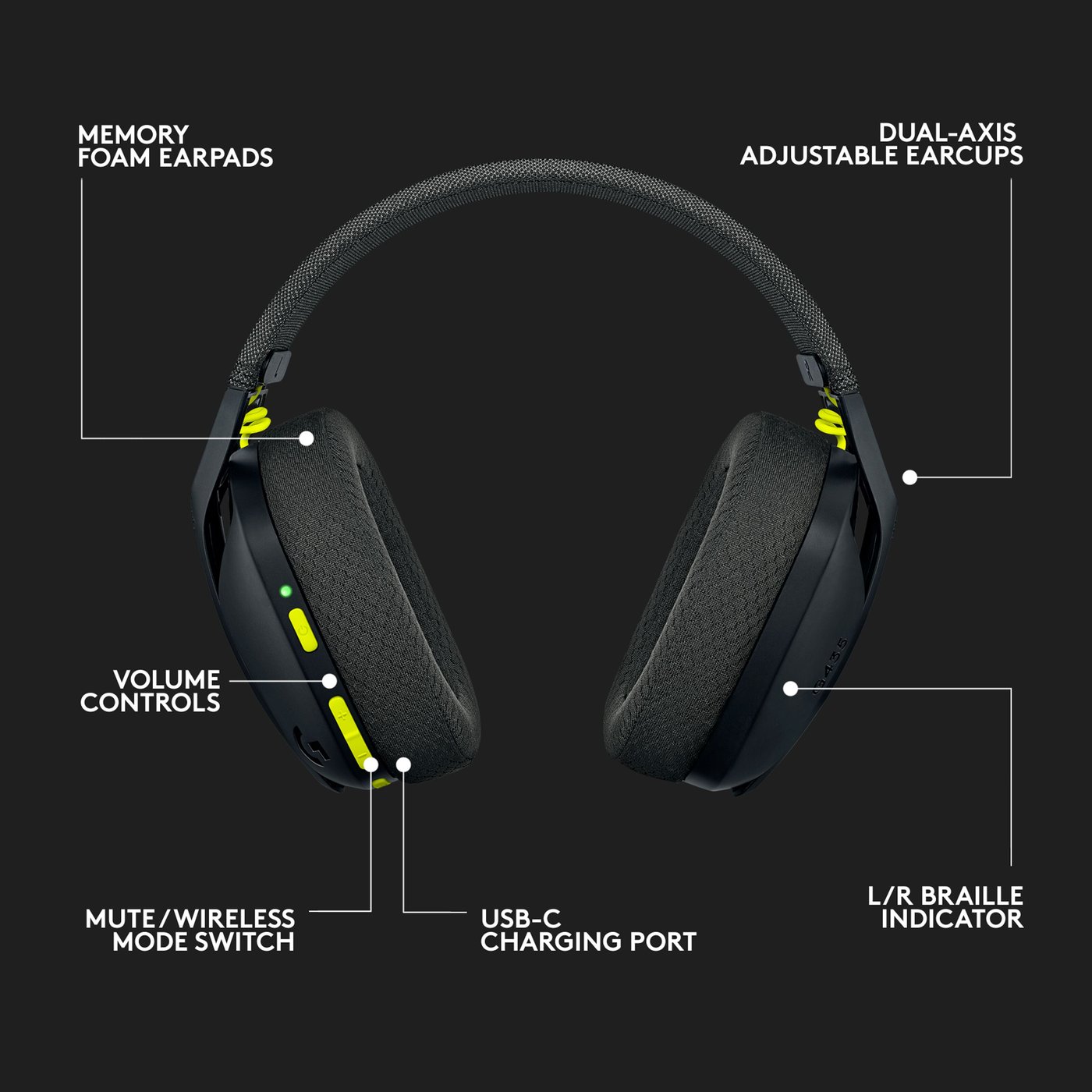 Logitech G 435 Lightspeed Trådløst gamingheadset Svart & Neongul