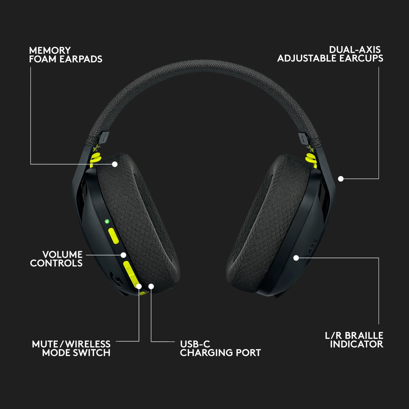 Logitech G 435 Lightspeed Trådløst gamingheadset Svart & Neongul