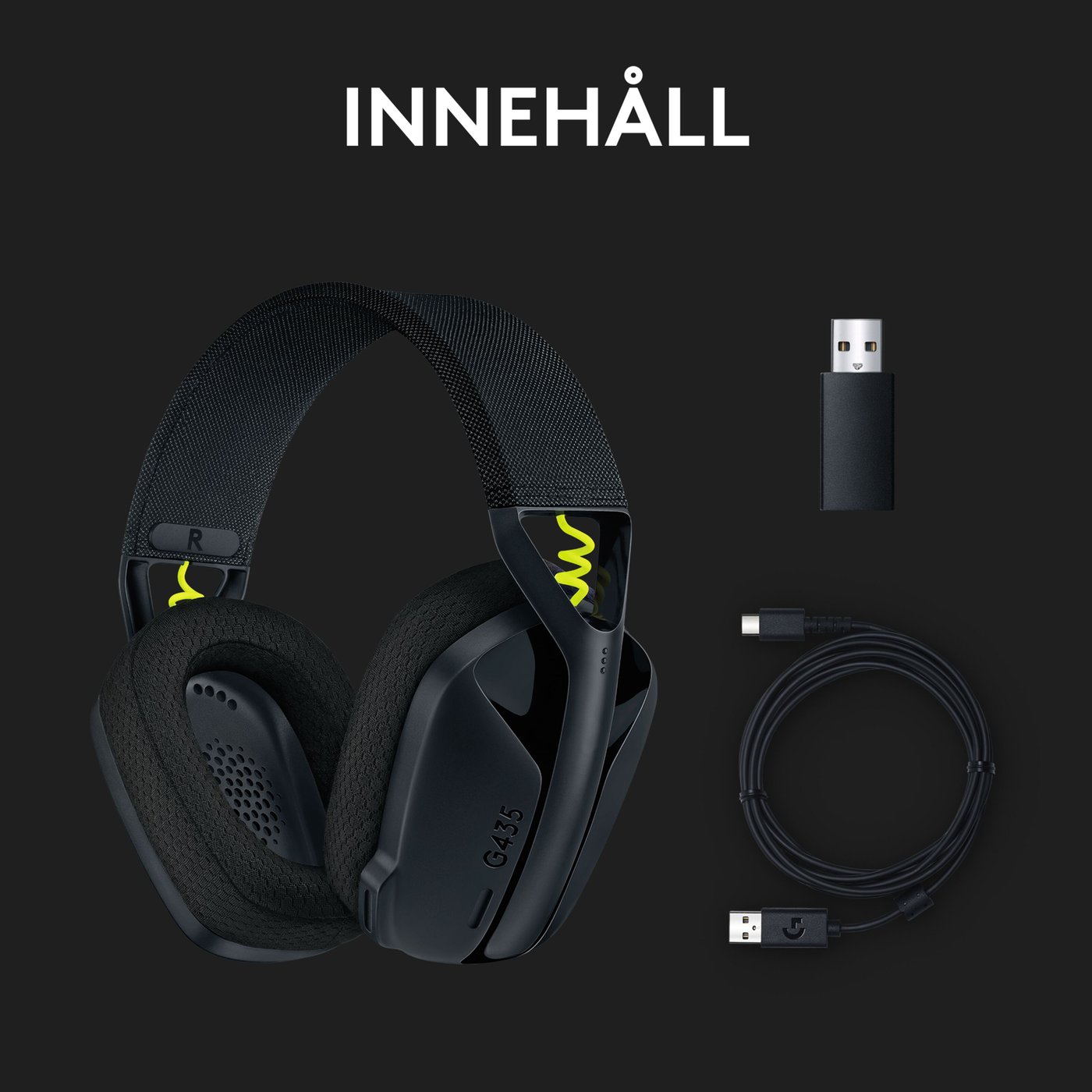 Logitech G 435 Lightspeed Trådlöst gaming-headset Svart & Neongul