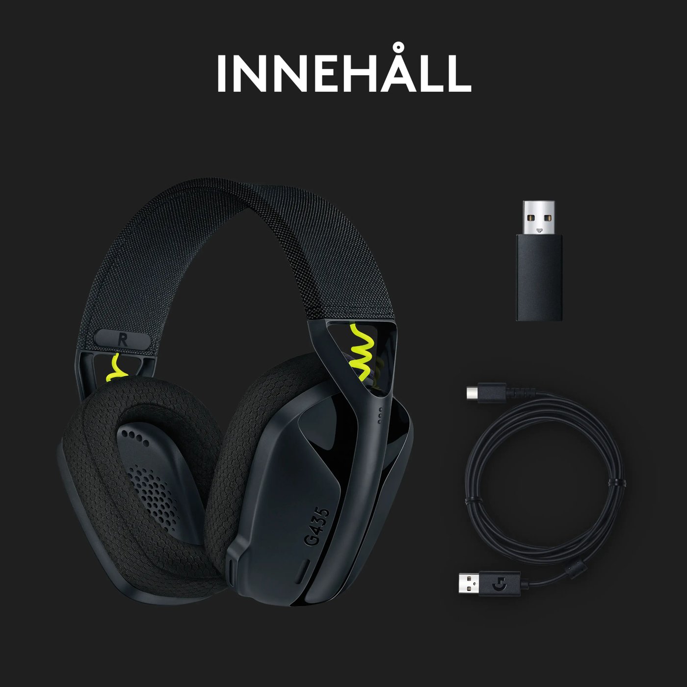 Logitech G 435 Lightspeed Trådlöst gaming-headset Svart & Neongul