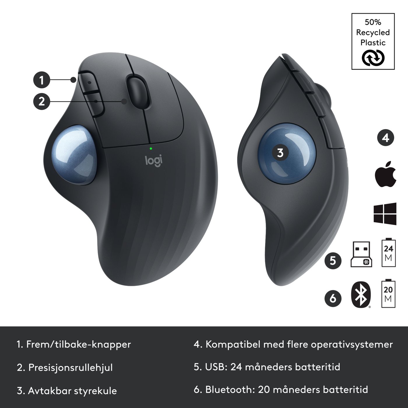 Logitech Ergo M575 Trådløs datamus Svart