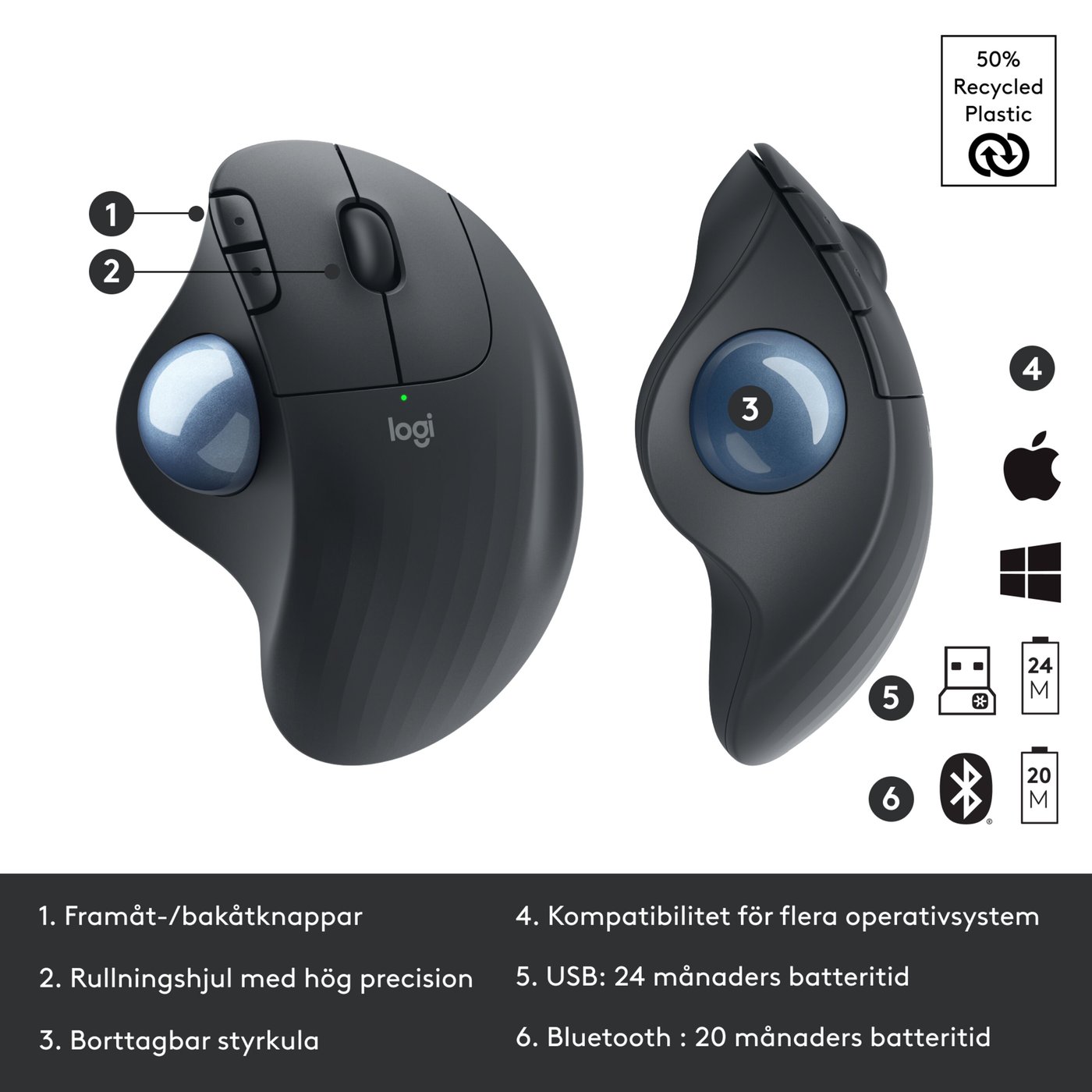 Logitech Ergo M575 Trådlös datormus Svart