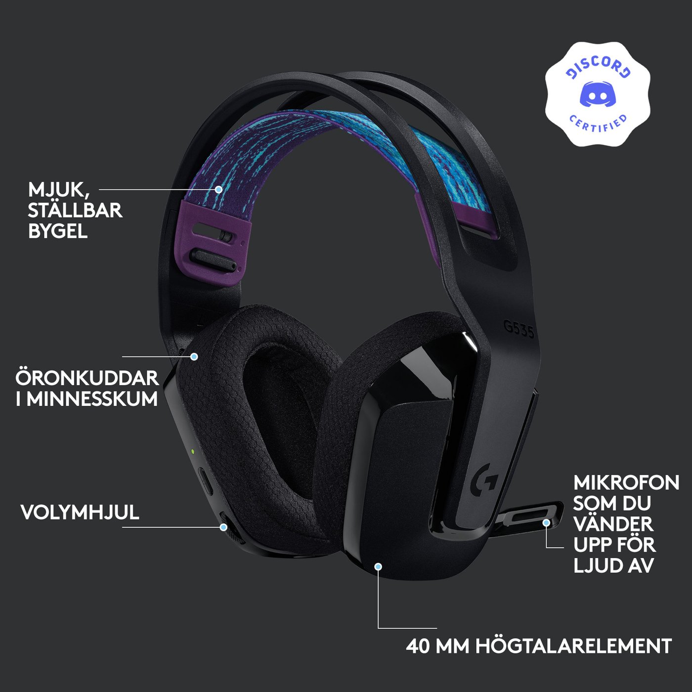 Logitech G 535 Lightspeed Trådlöst gamingheadset