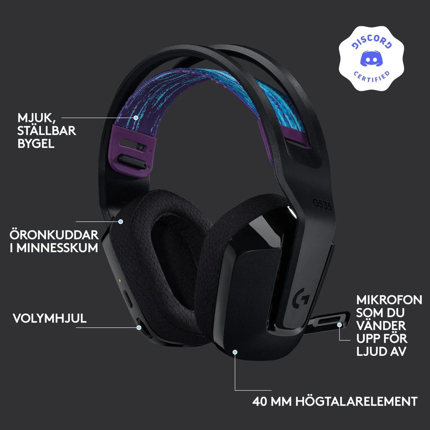 Logitech G 535 Lightspeed Trådlöst gamingheadset