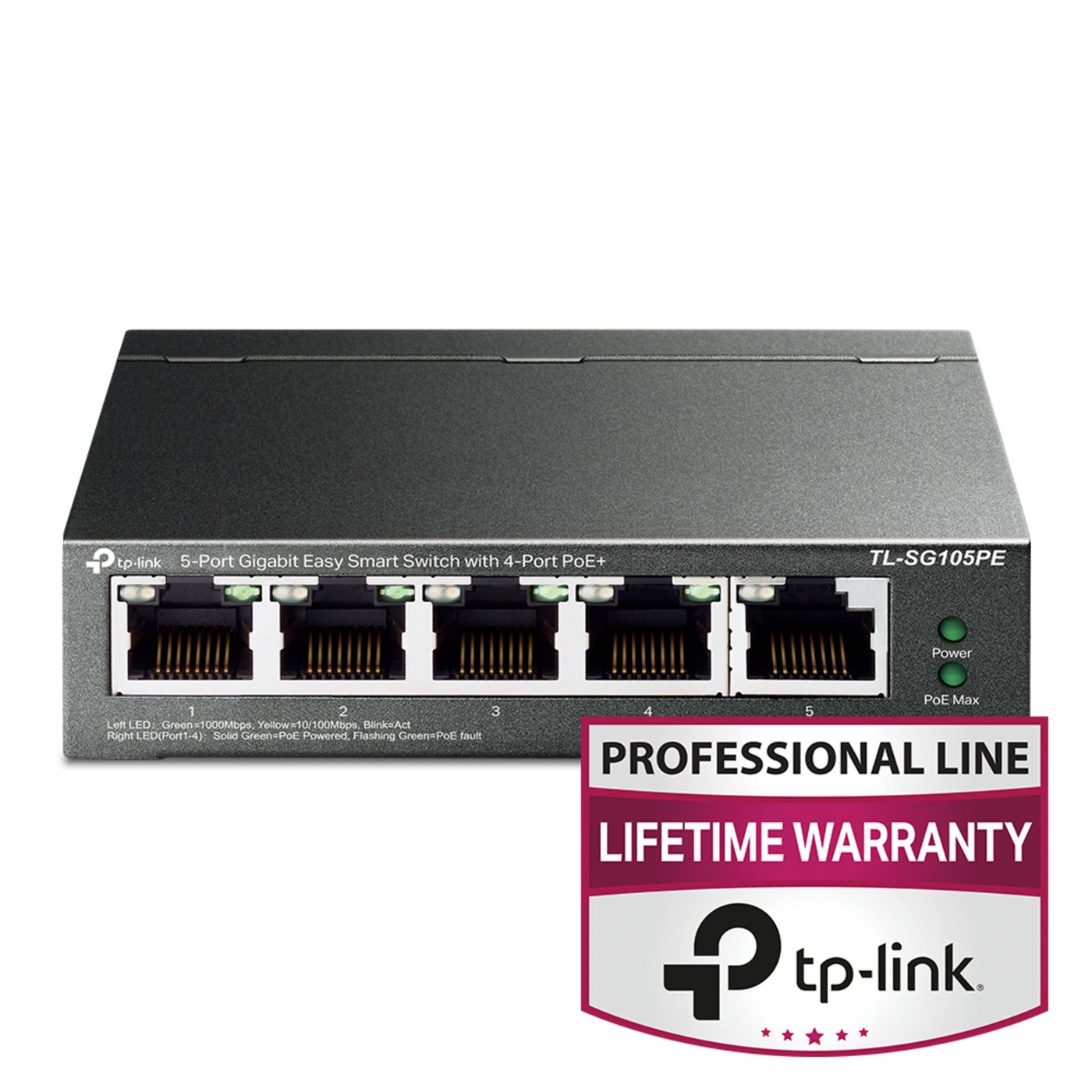TP-link TL-SG105PE Konfigurerbar gigabitswitch 5 porter PoE+
