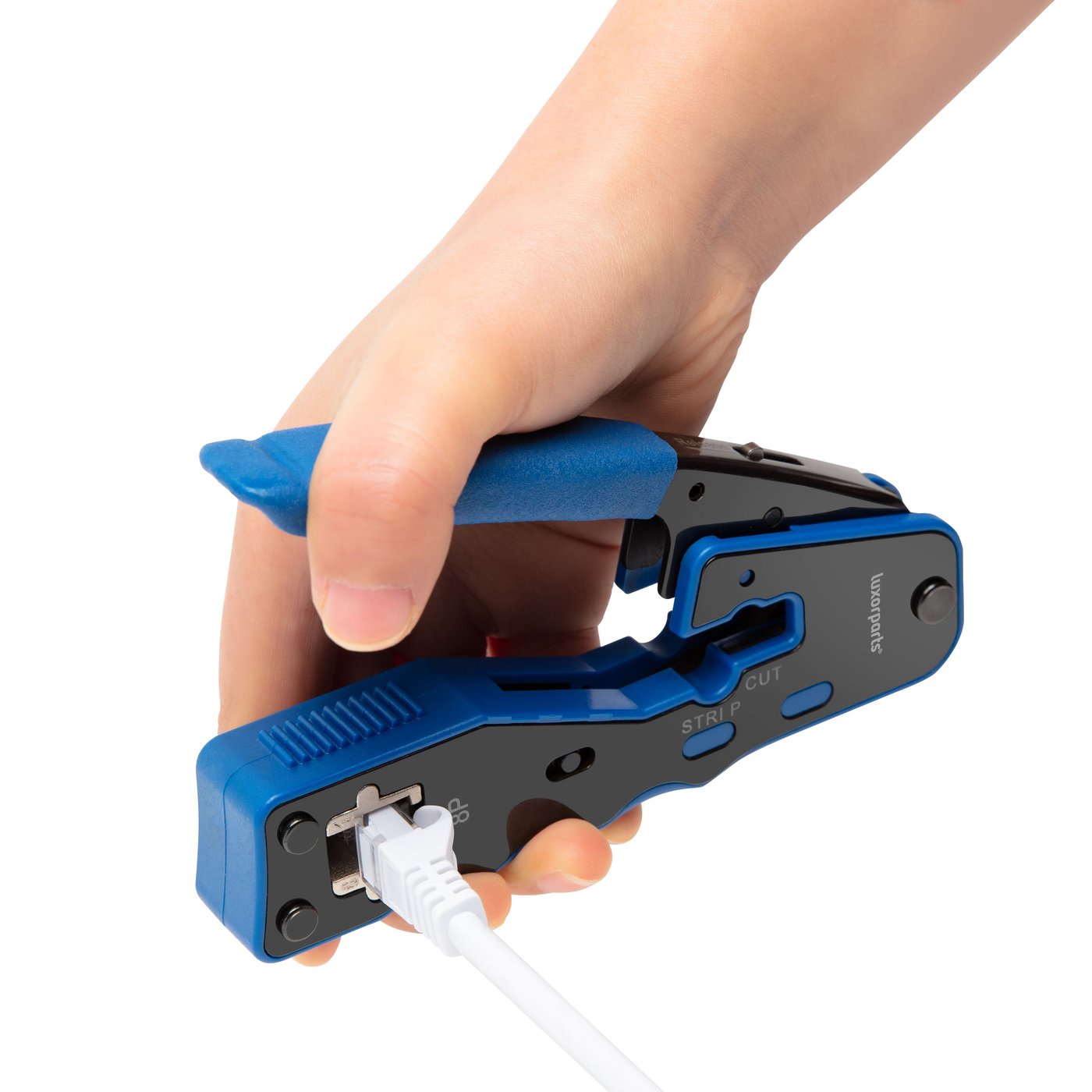 Luxorparts Krympetang med klippe- og dekselfunksjon for RJ45-kontakter