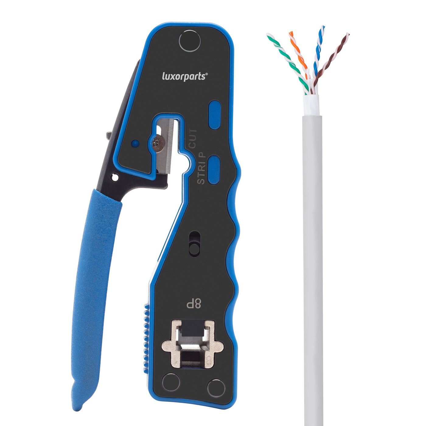 Luxorparts Krympetang med klippe- og dekselfunksjon for RJ45-kontakter