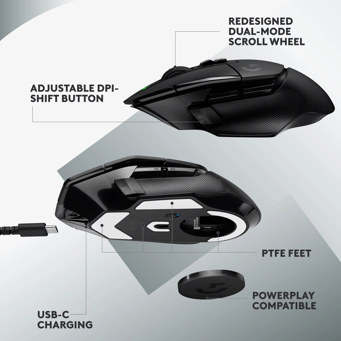 Logitech G 502 X Lightspeed Trådløs gamingmus Svart