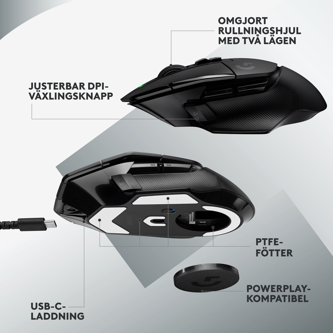 Logitech G 502 X Lightspeed Trådlös gamingmus Svart