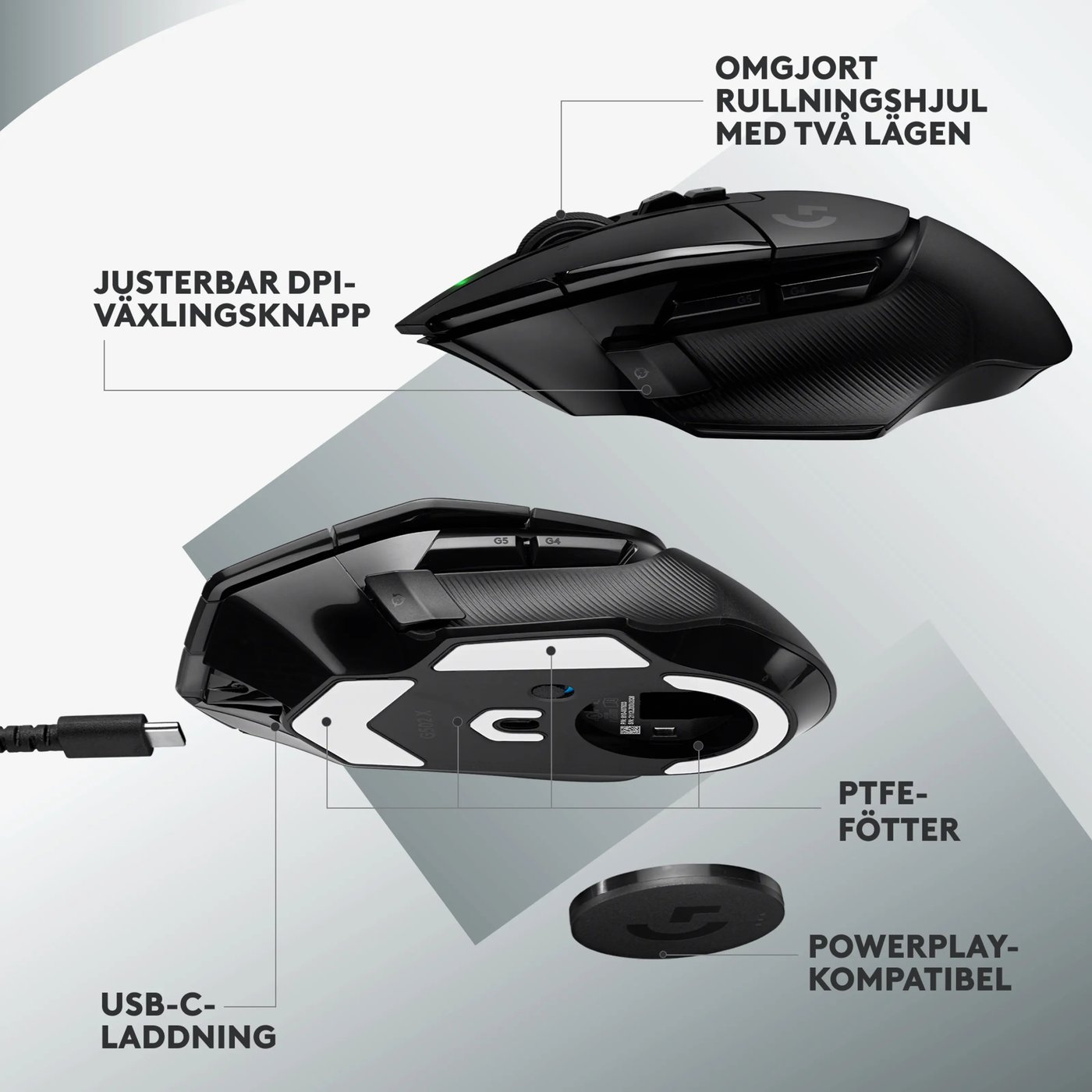 Logitech G 502 X Lightspeed Trådlös gamingmus Svart