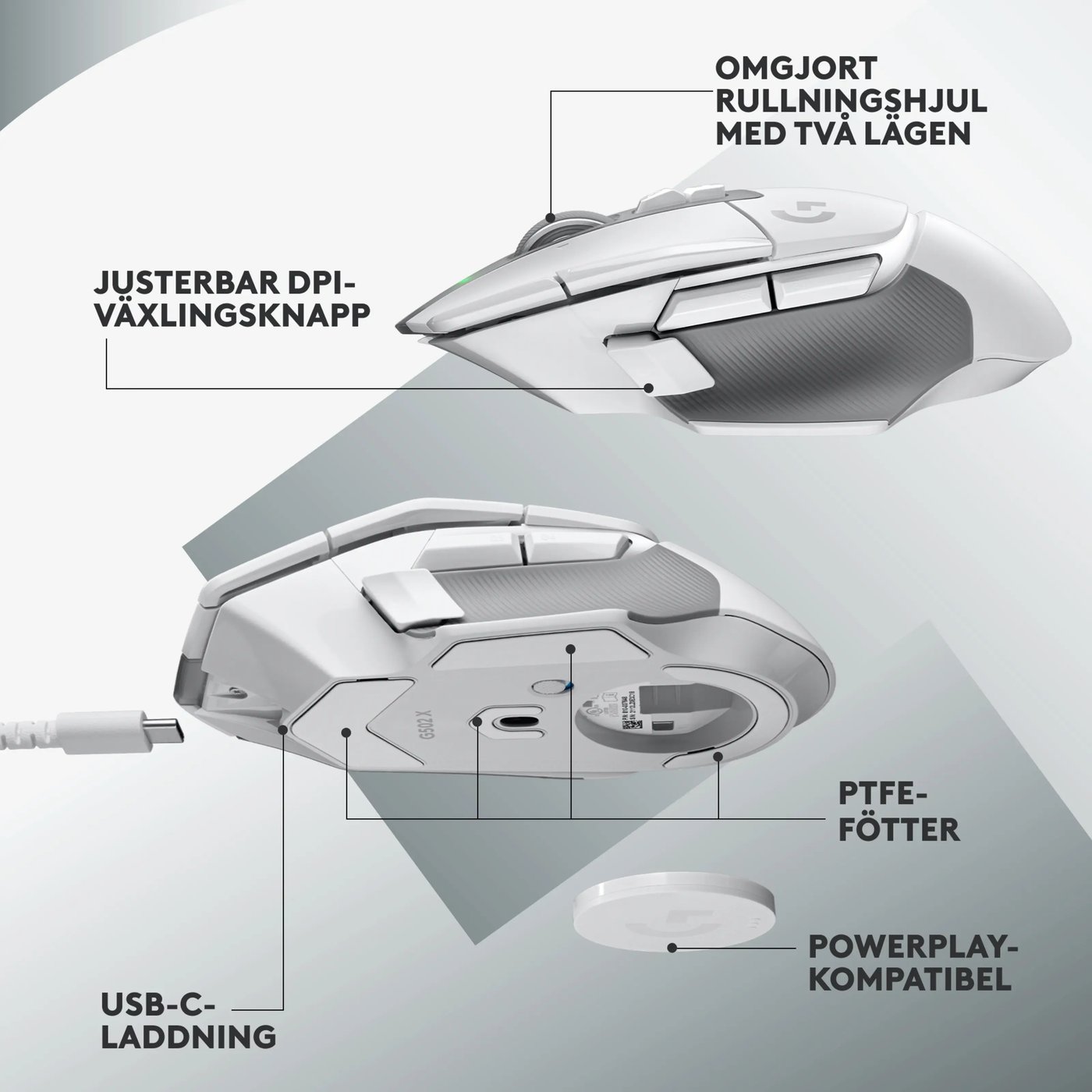 Logitech G 502 X Lightspeed Trådlös gamingmus Vit