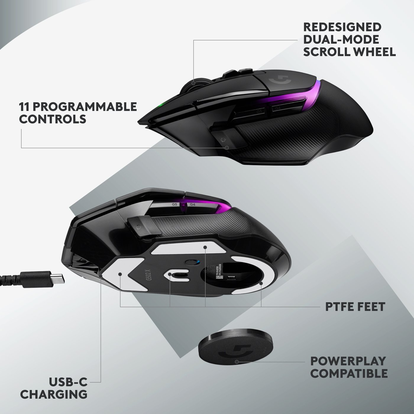 Logitech G 502 X Plus Trådløs gamingmus Svart