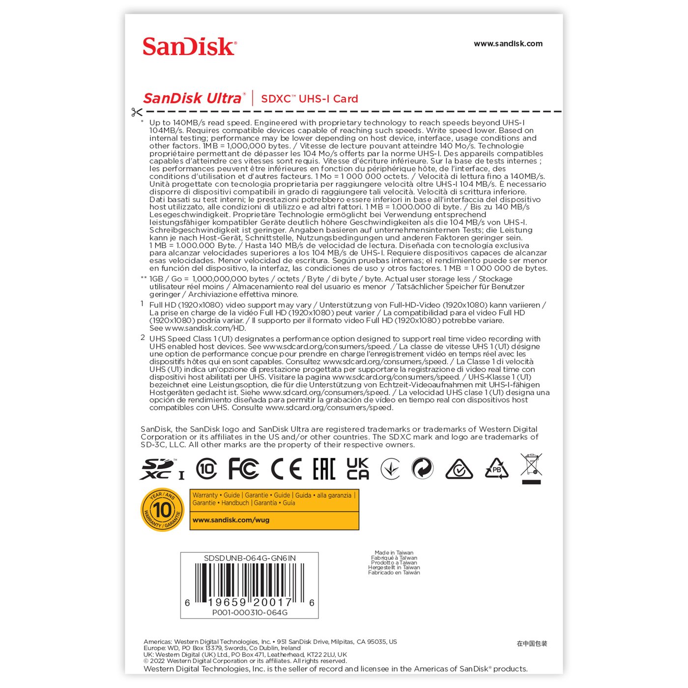 Sandisk Ultra SD-kort 64 GB SDXC
