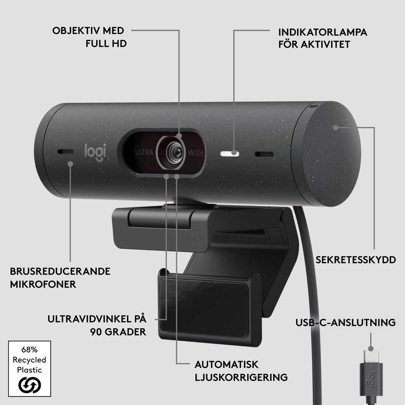 Logitech Brio 500 webbkamera USB-C