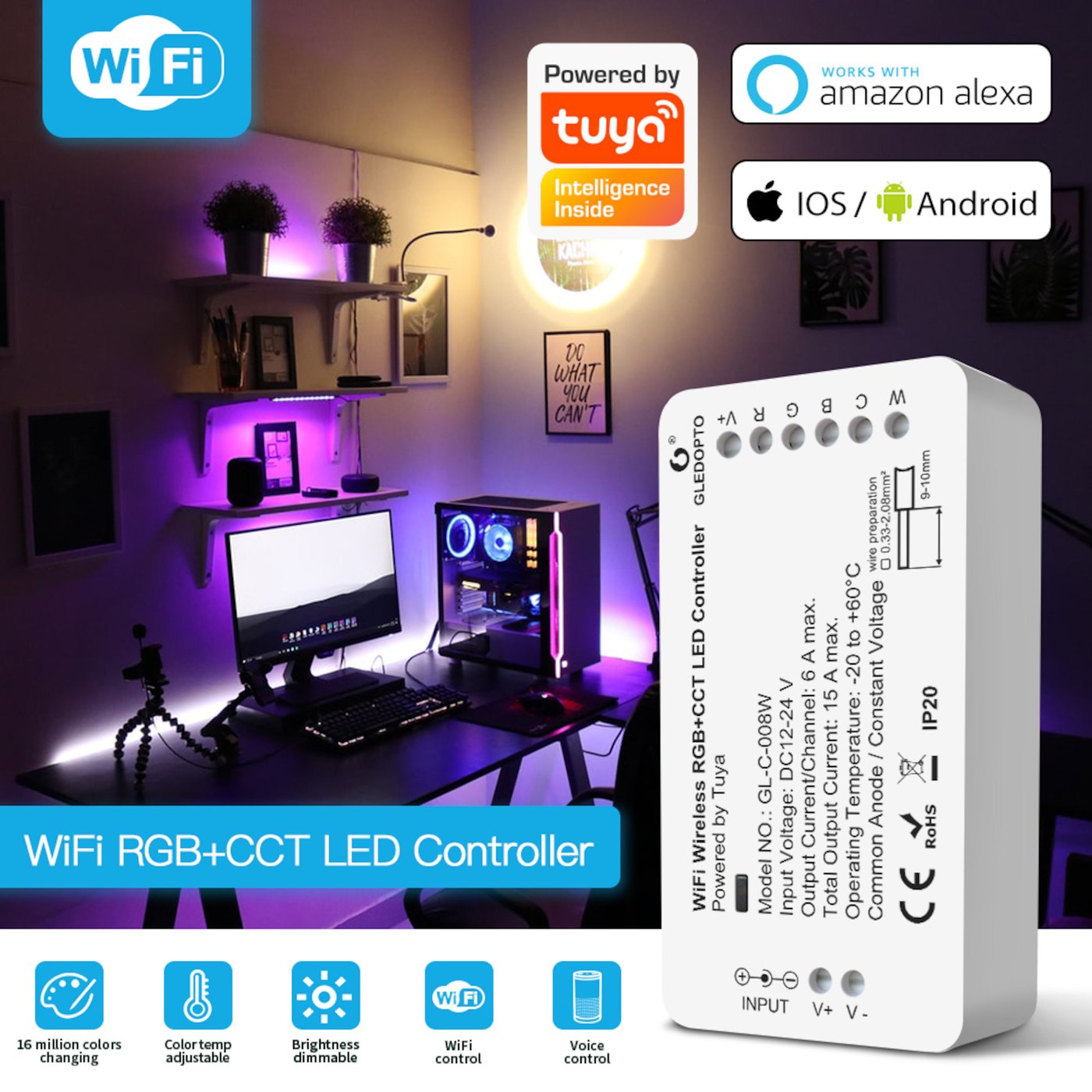 Gledopto RGB+CCT Wifi-kontroller for LED-list