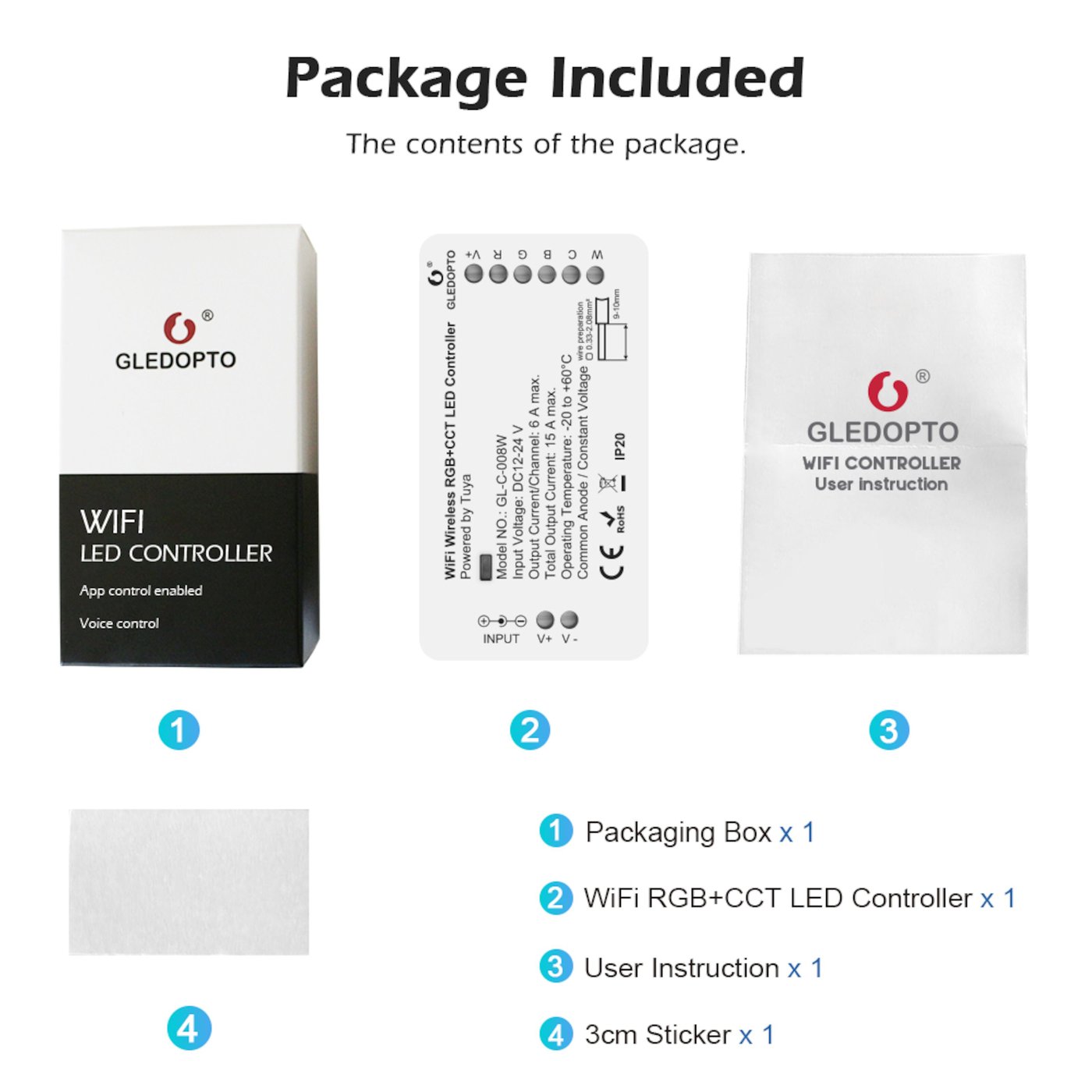 Gledopto RGB+CCT Wifi-kontroller for LED-list