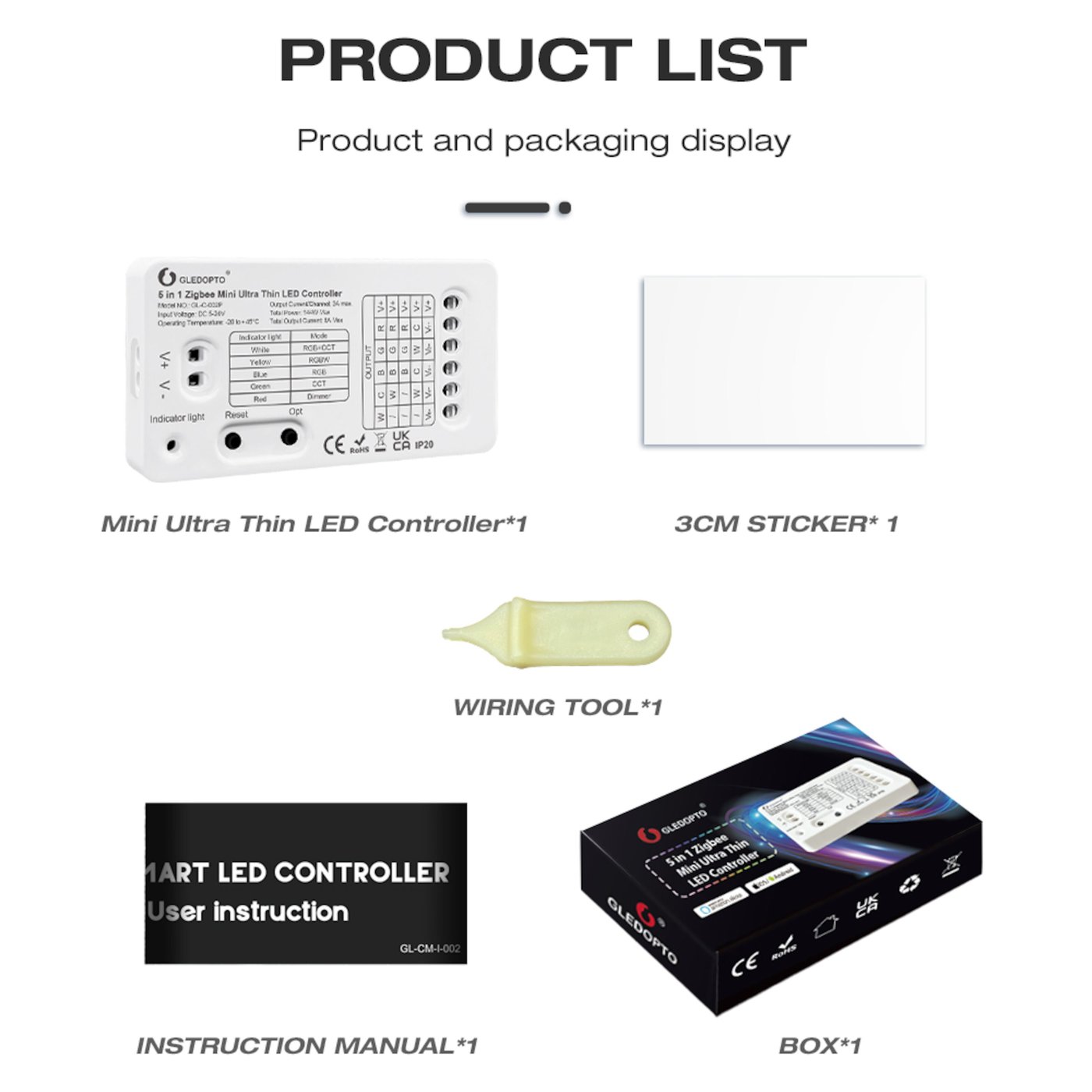 Gledopto 5 in 1 Mini Zigbee-kontroller for LED-belysning