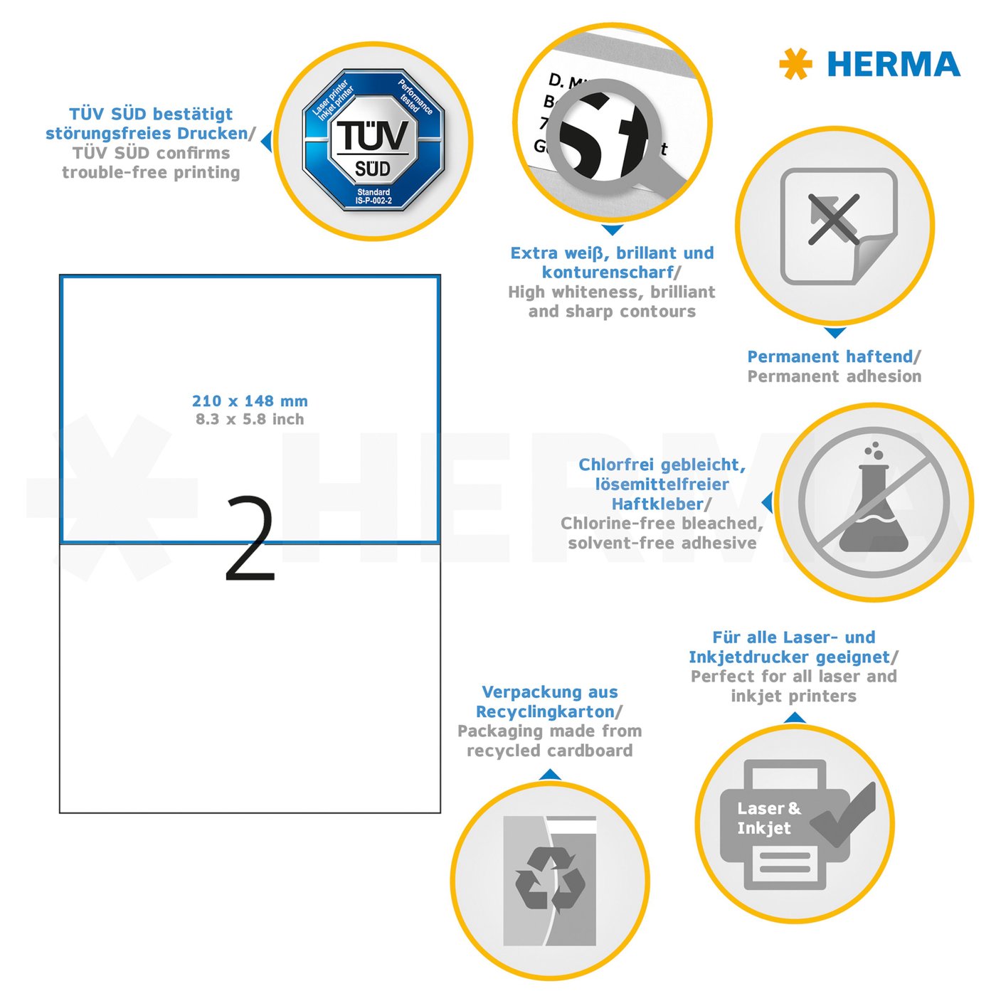 Herma Selvklebende skriverpapir A5 50-pk. - permanent
