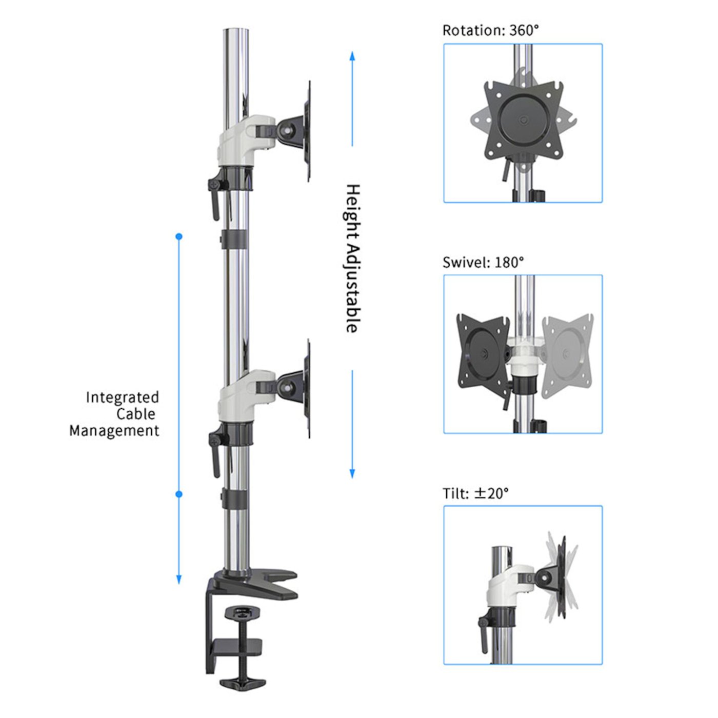 Plexgear Bordsfäste med 2 armar för skärmar på 15-27”