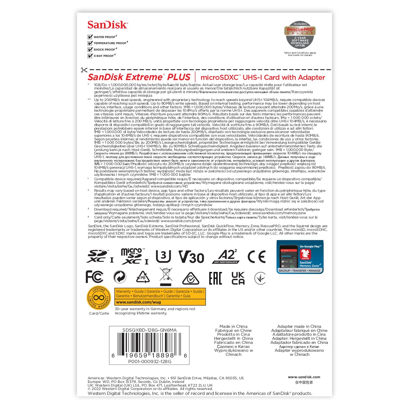 Sandisk Extreme Plus Micro-SD-kort 128 GB