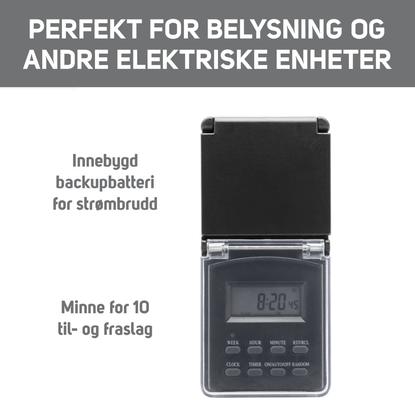 Luxorparts Digital timer 7 døgn for utendørsbruk