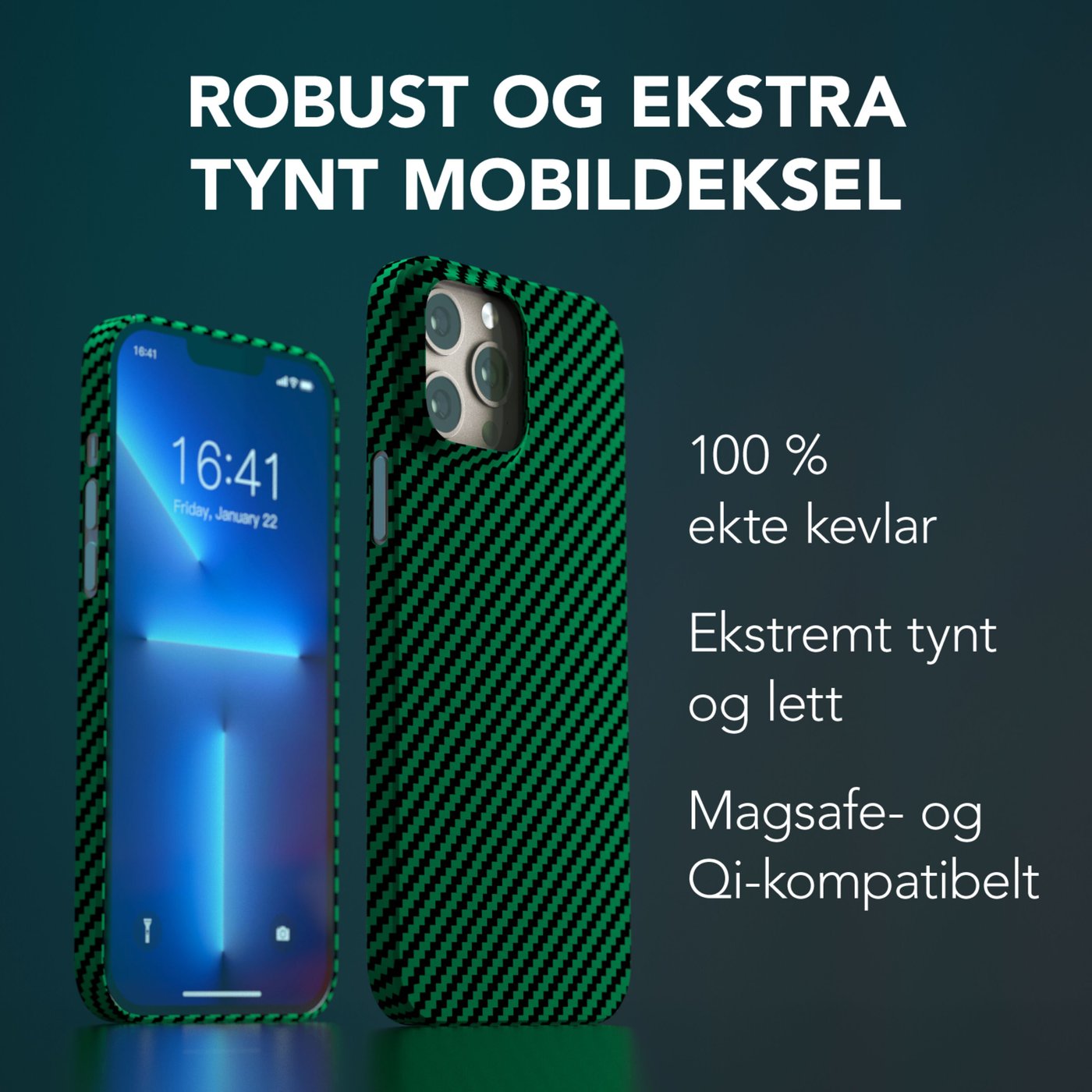 Linocell Premium Kevlar Robust deksel for iPhone 13 Pro Max Grønn