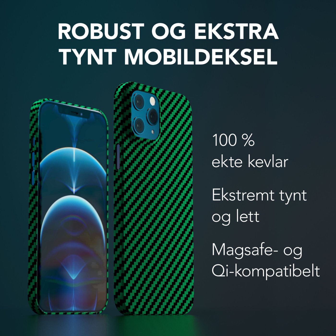 Linocell Premium Kevlar Robust deksel for iPhone 12 Pro Max Grønn