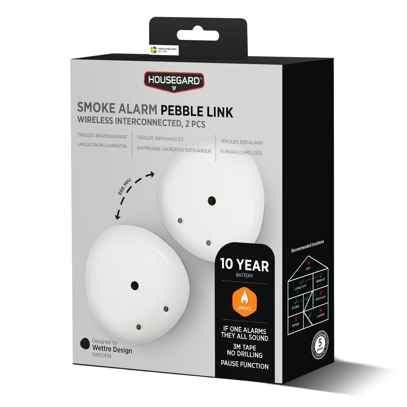 Housegard Pebble Link Trådløs røykvarsler 2-pk.