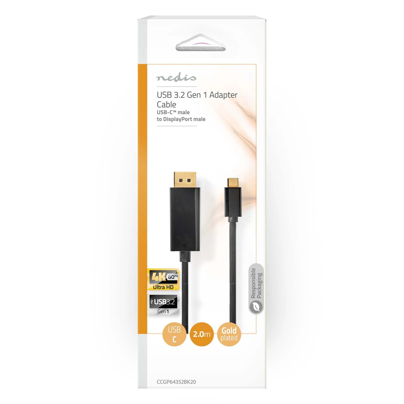Plexgear USB-C-kabel till Displayport 2 m