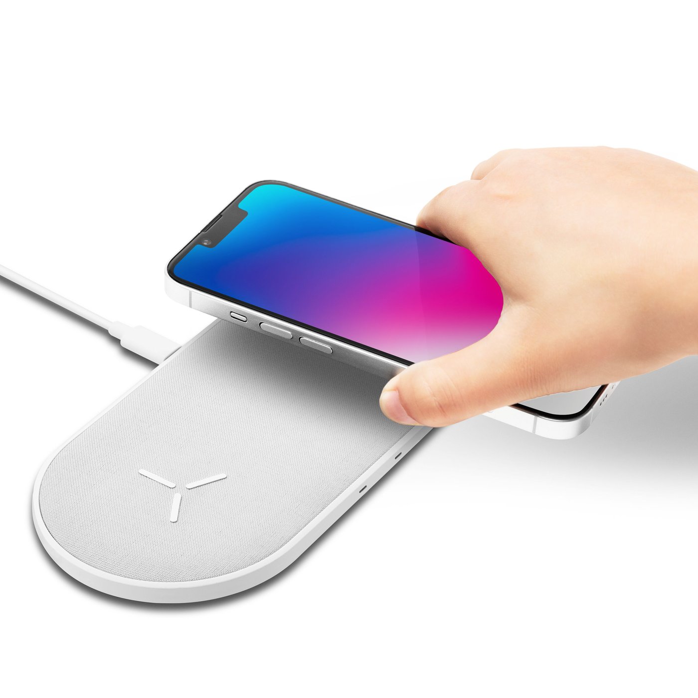 Linocell Dobbel trådløs QI-hurtiglader 15 W Hvit