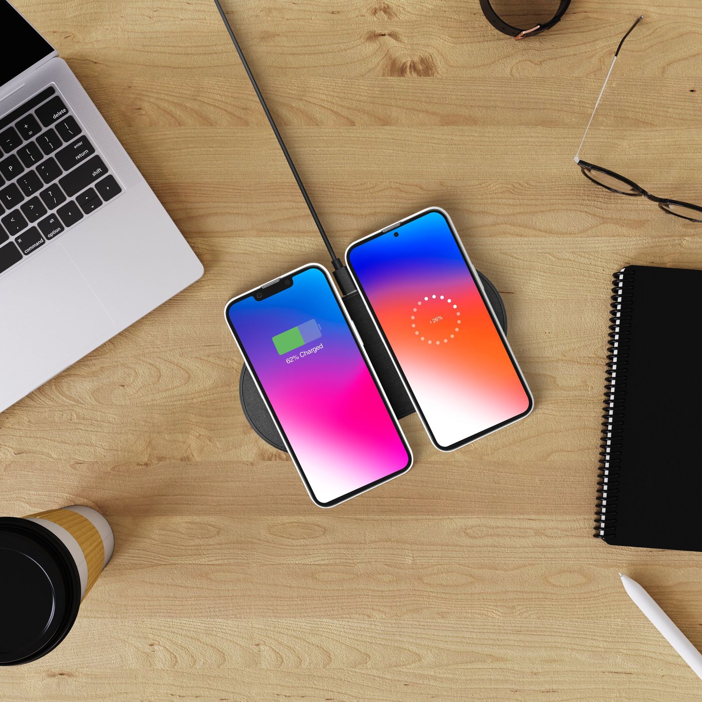 Linocell Dubbel Trådlös QI-snabbladdare 2x 15 W Svart