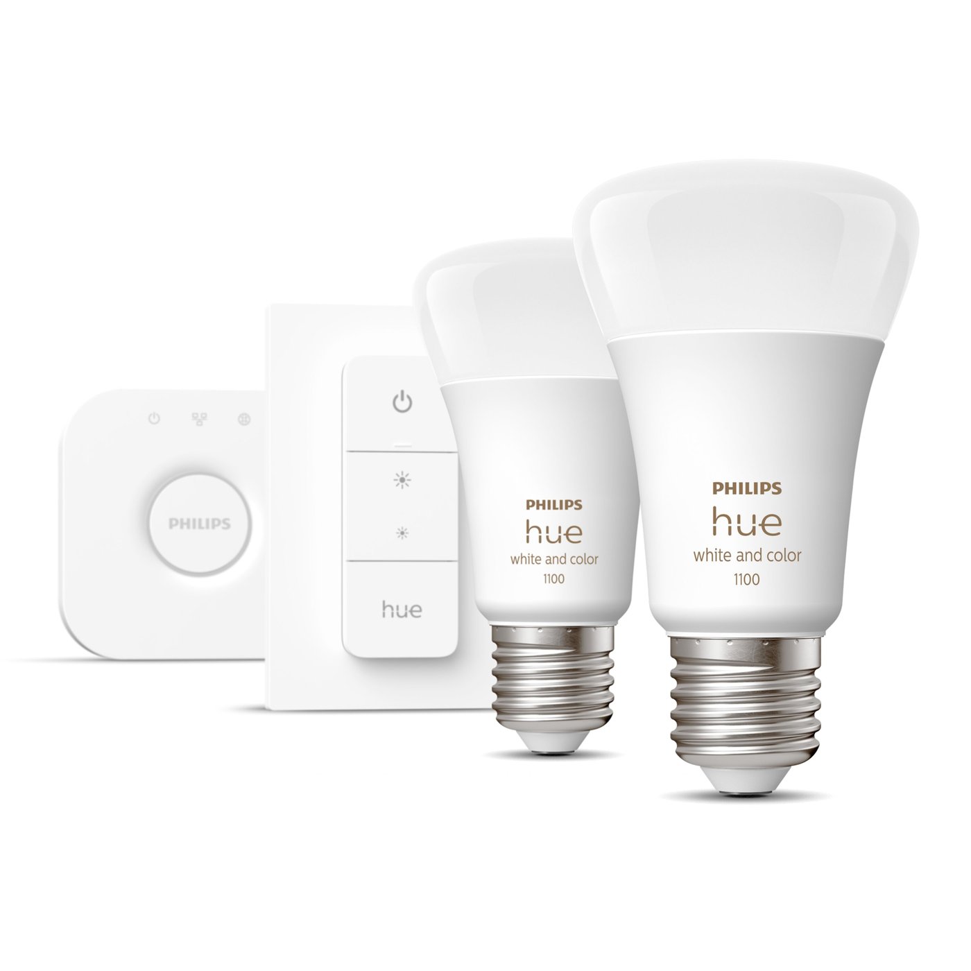 Philips Hue Startpaket: 2x White & Color E27 + Dimmer + Bridge