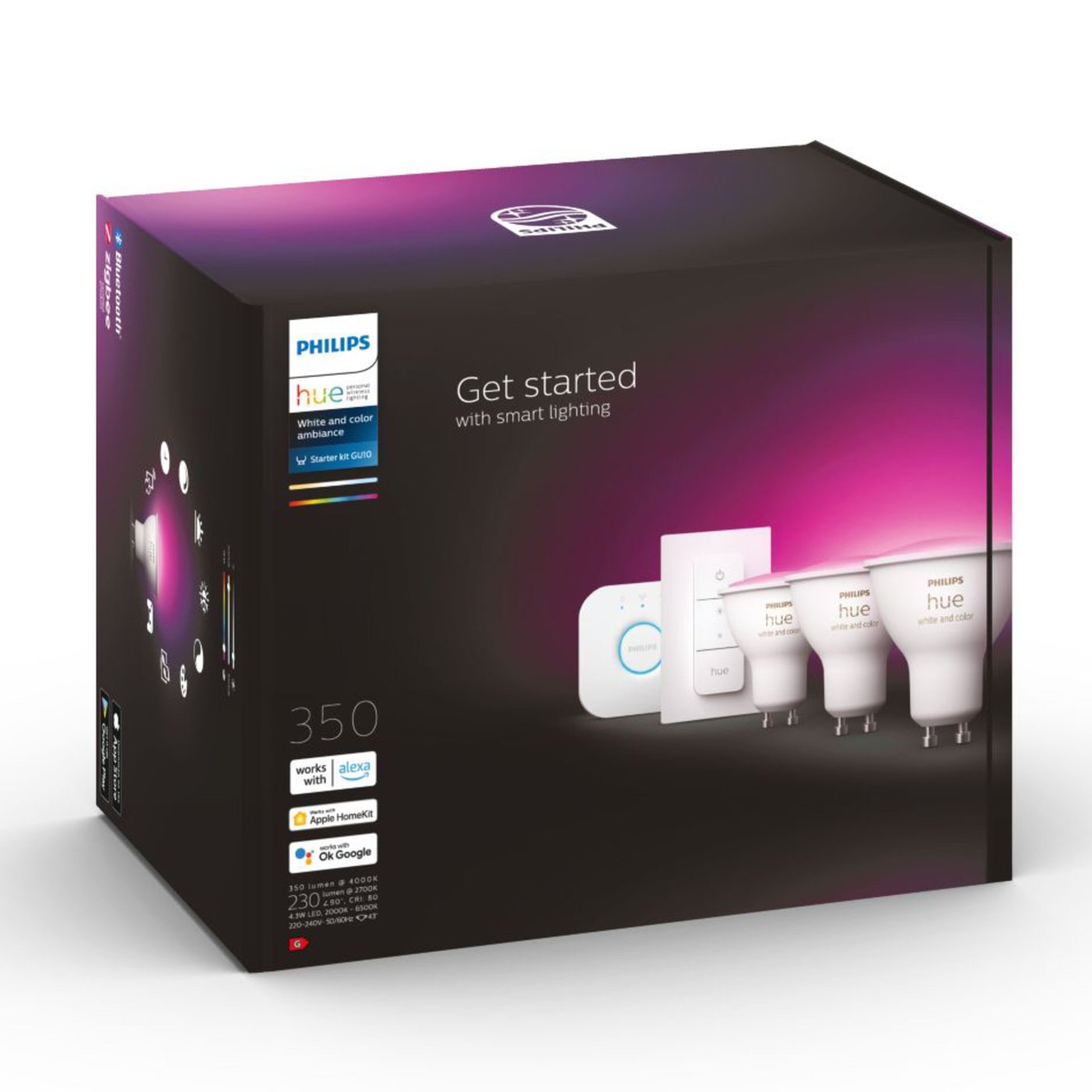 Philips Hue Startpaket: 3x White & Color GU10 + Dimmer + Bridge