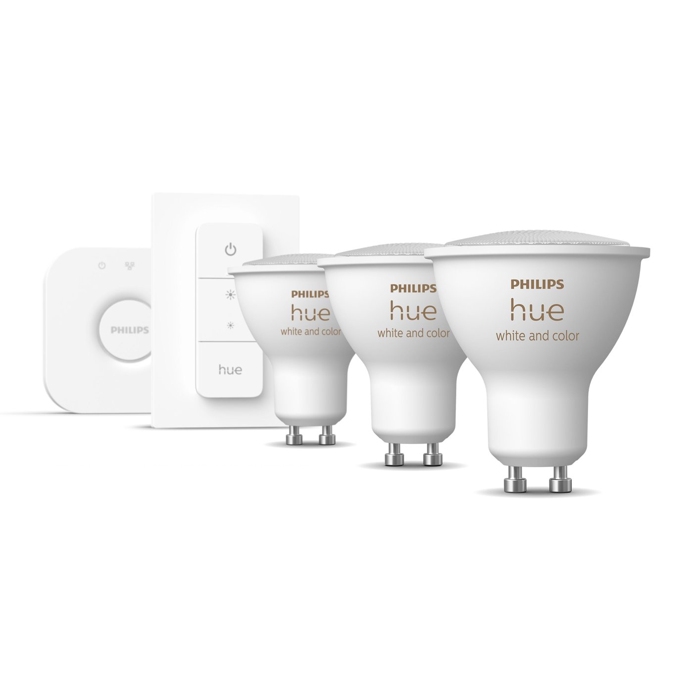 Philips Hue Startpaket: 3x White & Color GU10 + Dimmer + Bridge