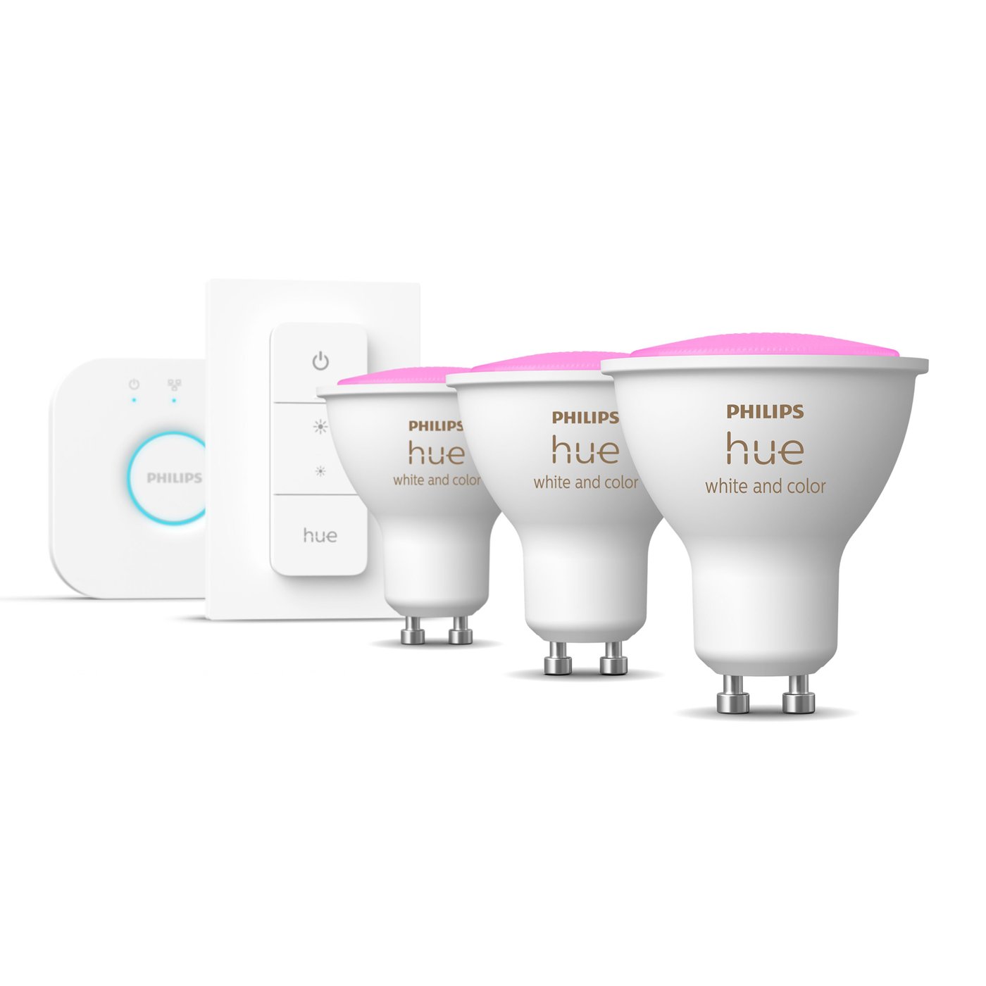 Philips Hue Startpaket: 3x White & Color GU10 + Dimmer + Bridge