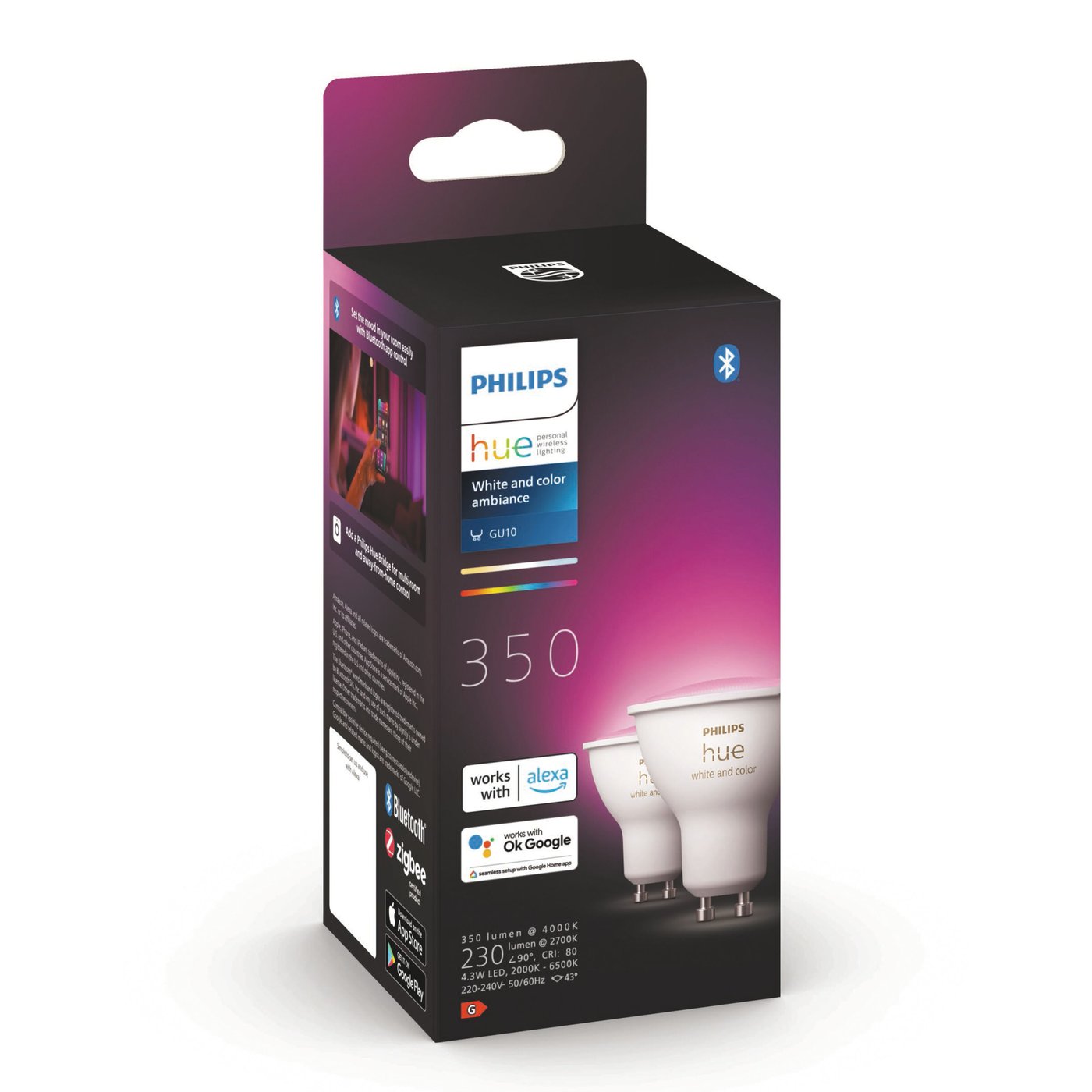 Philips Hue Color Ambiance Smart LED-pære GU10 350 lm 2-pk.