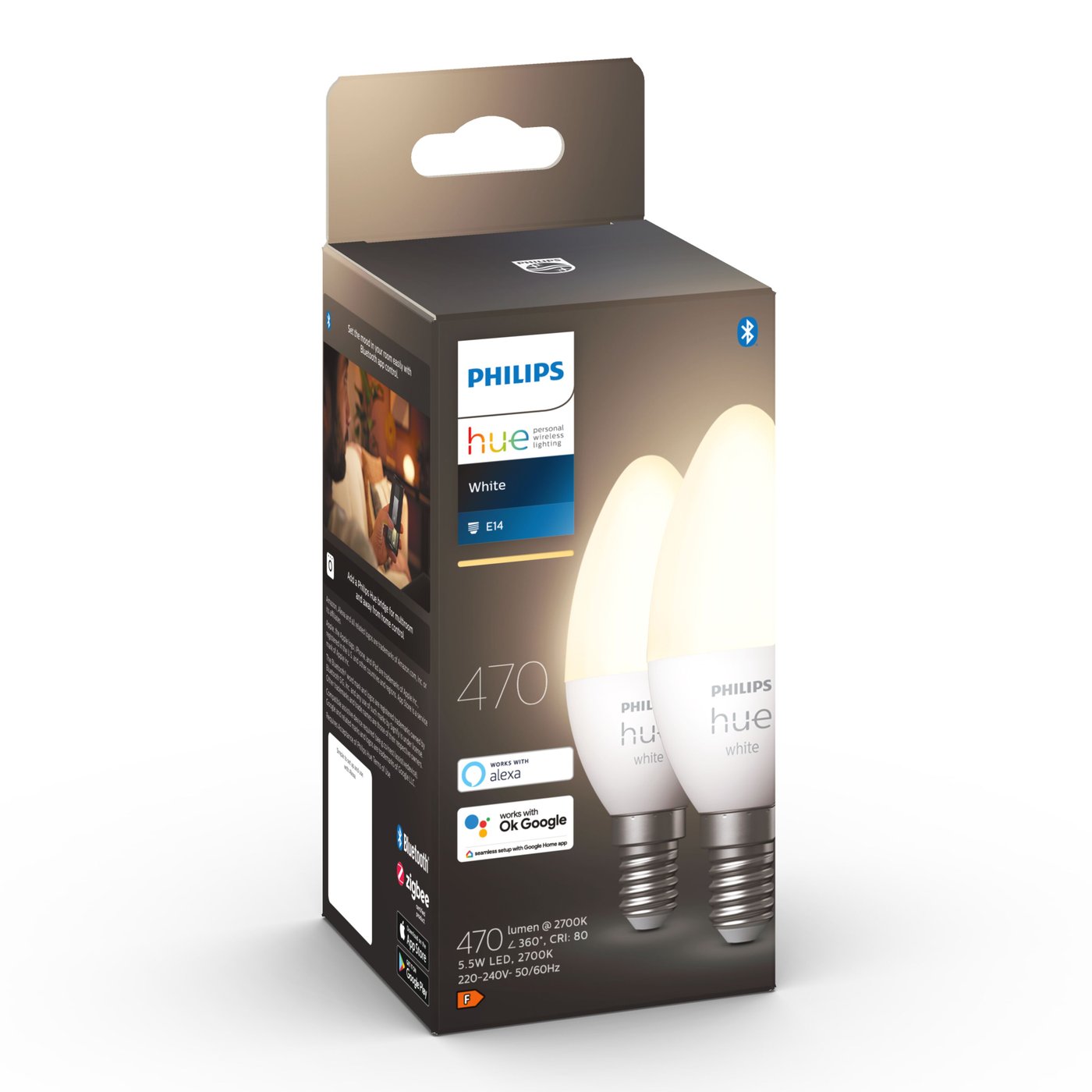 Philips Hue White Smart LED-pære E14 470 lm 2-pk.