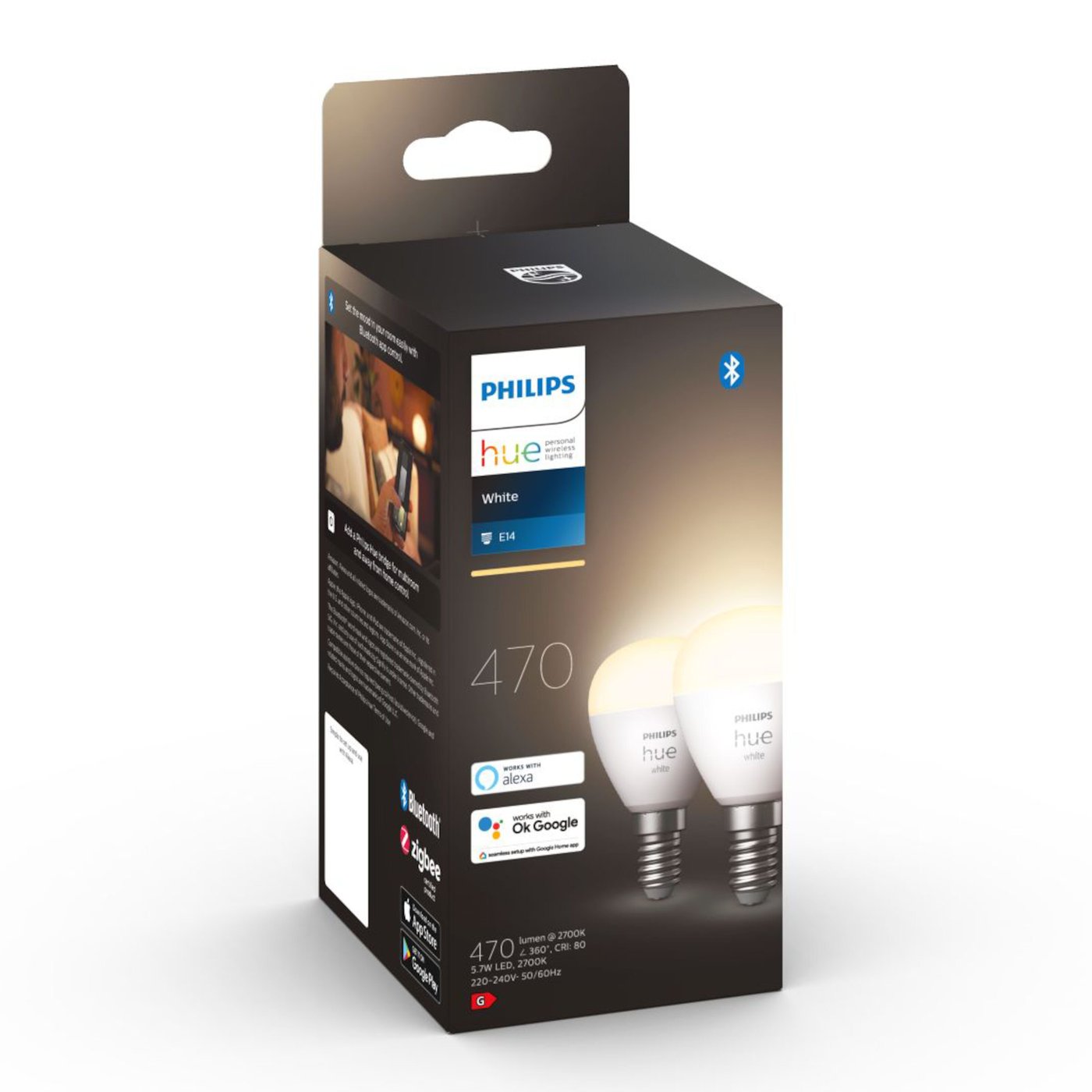 Philips Hue Luster Smart LED-lampa E14 470 lm 2-pack
