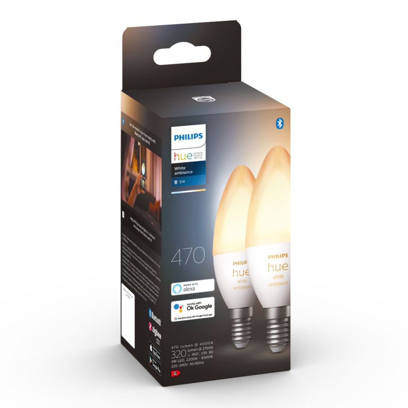 Philips Hue Ambiance Smart LED-pære E14 470 lm 2-pk.