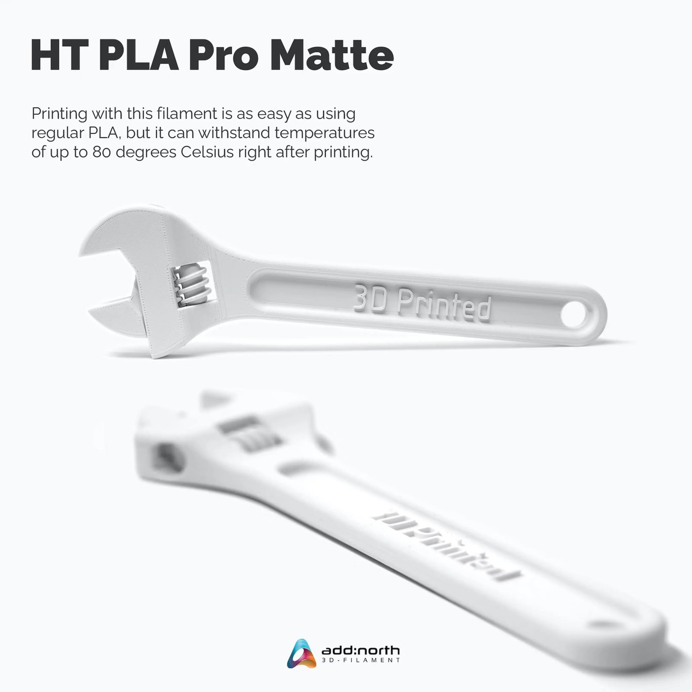 Addnorth HT-PLA Pro-filament för 3D-skrivare Matte White