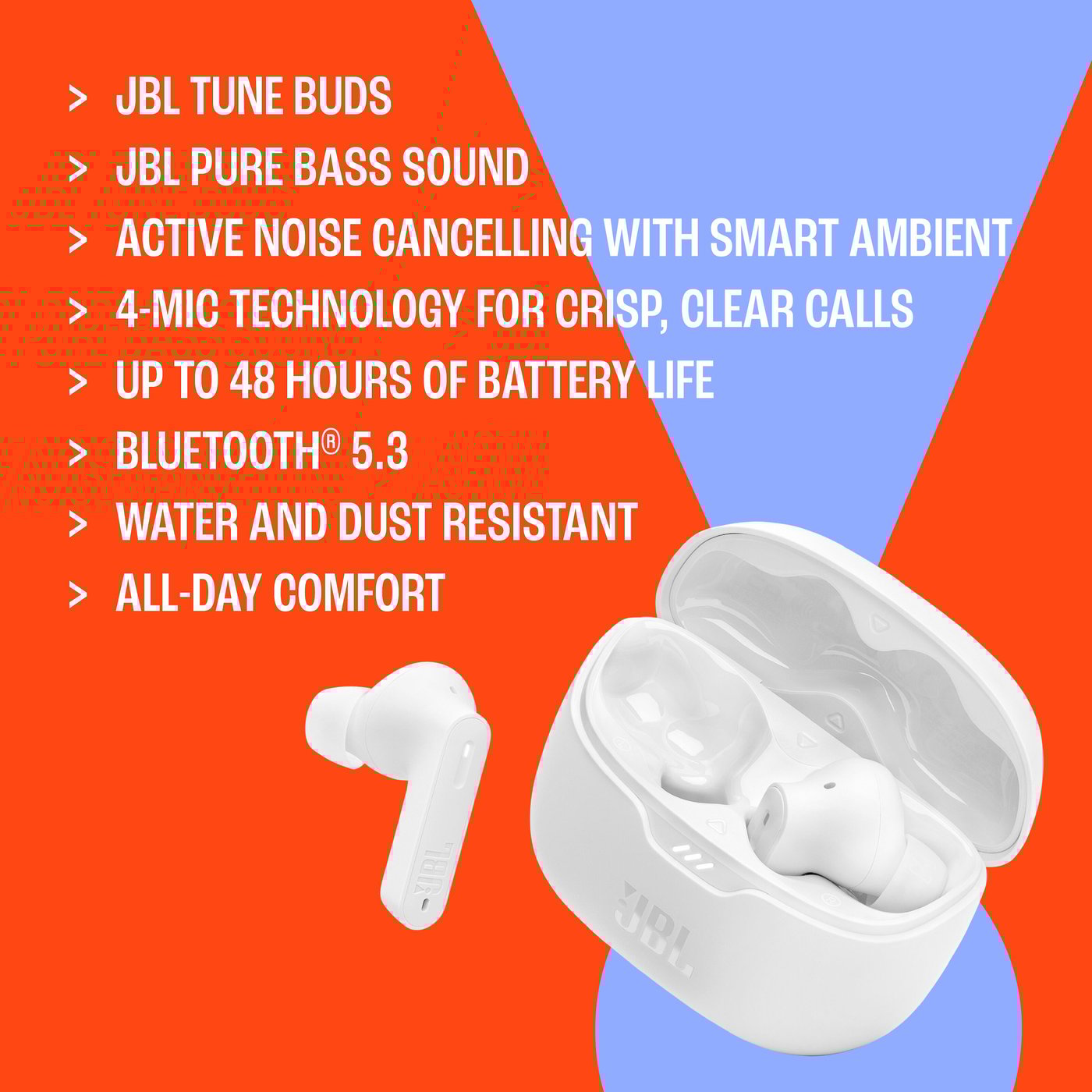 JBL Tune Beam Trådløse hodetelefoner med aktiv støydemping Hvit