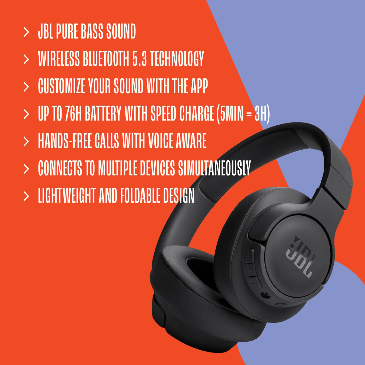 JBL Tune 720BT Trådløse hodetelefoner Hvit