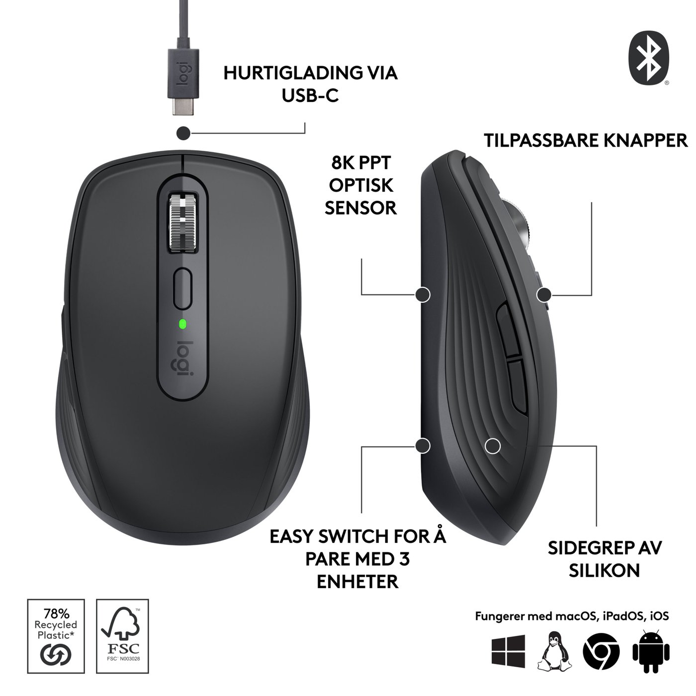 Logitech MX Anywhere 3S Trådløs mus Graphite